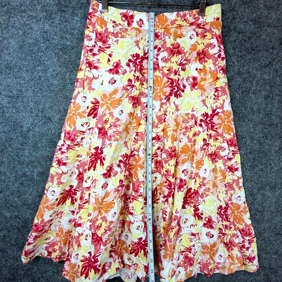 Woman Within Midi Skirt Womens 12 Petite Orange Floral Print Linen Boho Pockets - Picture 3 of 7
